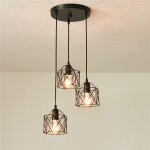 Goeco ? suspension luminaire industrielle 3 lumi�res e27 ? c�ble r�glable 120 cm ? m�tal noir ? pour ...
