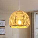 Goeco suspension luminaire rtro, lustre suspension boho abat - jour en rotin, e27 lampe suspendue blanche ...