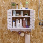 Meuble de rangement mural pour salle de bain  2 niveaux blanc carr suspendu armoire de douche dcorative ...