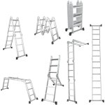 Goplus 3, 7 m 6 en 1 �chelle pliante multifonction extensible en aluminium, �chelons 3 x 4, int�rieur ...