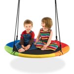 Balancoire nid d'oiseau rond 100 cm a suspendre, grande balancoire ronde avec hauteur reglable de 100 ...