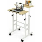 Goplus bureau d'ordinateur assis - debout reglable en hauteur 2 en 1, poste de travail a roulettes verrouillab ...