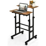 Goplus bureau d'ordinateur assis - debout reglable en hauteur 2 en 1, poste de travail a roulettes verrouillab ...