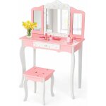 Goplus coiffeuse enfant fille avec miroir a 3 volets amovible et tiroir, table de maquillage avec tabouret, ...