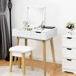 Goplus ensemble de coiffeuse et tabouret en bois de pin et mdf, table de maquillage elegante avec tabouret ...