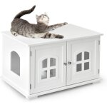 Goplus - maison de toilette pour chat enceinte en mdf, meuble cache litiere chat avec portes e, trous ...