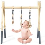 Goplus portique d?eveil bebe pliable en bois, avec 3 anneaux de tirage de jeu, structure triangulaire ...