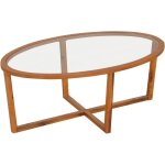 Table basse verre vitr�e ovale, table de salon avec plateau en verre tremp� et cadre en bois massif, ...