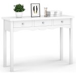 Goplus table de console en bois avec 3 tiroirs, meuble de rangement moderne montage facile, pour salon, ...