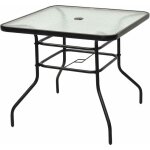 Goplus - table de jardin carr�e 80x80x70, 5cm - plateau en verre tremp� � eau avec trou de parasol - ...