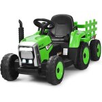 Goplus tracteur electrique enfant avec remorque, batterie 12v, roue motrice arriere et phare a led et ...