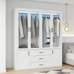 Grand armoire chambre moderne 160x50x180 cm, armoire adulte avec penderie, 4 portes en verre, led, 2 ...