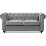 Cotecosy ? canap� chesterfield 2 places en velours argent ? confort exceptionnel avec capitonnage de ...