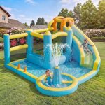 Grand ch�teau gonflable aquatiqu avec toboggan & piscine - souffleur inclus - aire de jeux jardin, jeux ...