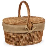 Grand panier de pique - nique champ�tre en osier et jute avec couvercle 50 x 32 x h 42 cm.