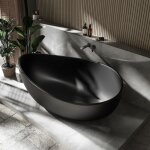 Grande baignoire îlot moderne design en fonte minérale pour salle de bain avec bonde et trop plein, isolation ... Grande baignoire îlot moderne design en fonte minérale pour salle de bain avec bonde et trop plein, isolation ...