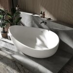 Grande baignoire îlot moderne en fonte minérale pour salle de bain avec bonde et trop plein, isolation ... Grande baignoire îlot moderne en fonte minérale pour salle de bain avec bonde et trop plein, isolation ...