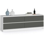 Akord - grande commode pour le salon k160 blanche 160 cm 4 tiroirs faade gris graphite 160x40x55 cm
