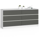 Grande commode pour le salon akord k160 blanche 160 cm 6 tiroirs façade gris graphite 160x40x77 cm Grande commode pour le salon akord k160 blanche 160 cm 6 tiroirs façade gris graphite 160x40x77 cm
