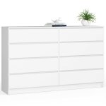 Akord - grande commode pour le salon k160 blanche 160 cm 8 tiroirs fa�ade blanche 160x40x99 cm