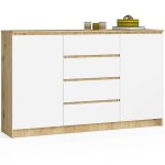 Akord - grande commode pour le salon k160 ch�ne artisan 160 cm 2 portes 4 tiroirs fa�ade blanche 4 �tag�res ...