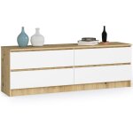 Akord ? commode moderne en ch�ne artisan 160 cm ? 4 tiroirs blancs ? dimensions 160x40x55 cm ? syst�me ...