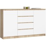 Akord - grande commode pour le salon k160 ch�ne sonoma 160 cm 2 portes 4 tiroirs fa�ade blanche 4 �tag�res ...