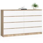 Akord - grande commode pour le salon k160 ch�ne sonoma 160 cm 8 tiroirs fa�ade blanche 160x40x99 cm