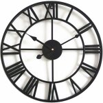 Grande horloge murale r�tro en fer - ronde - silencieuse - fonctionne avec piles - chiffres romains - ...
