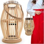 Grande lanterne en bois pour terrasse, lanterne en bambou, bougeoir, jardin boh�me