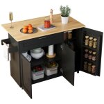 Grande table de cuisine mobile, plan de travail rabattable, porte - �pices, porte - serviettes