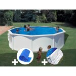 Gre - kit piscine acier blanc gr� bora bora ronde 4, 80 x 1, 22 m + b�che � bulles + tapis de sol