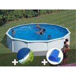 Gre - kit piscine acier blanc gr fidji ronde 5, 70 x 1, 22 m + bche hiver + bche  bulles