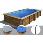 Kit piscine bois gr� lemon 3, 75 x 2, 00 x 0, 68 m + b�che hiver + b�che � bulles + douche