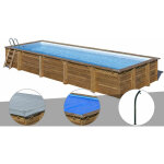 Gre - kit piscine bois gr mint 10, 10 x 4, 18 x 1, 46 m + bche hiver + bche  bulles + douche