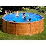 Gre - pools piscine ronde acier �3, 70m x h: 1, 22m - imitation bois - filtration � cartouche