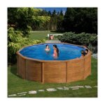 Gre - pools piscine ronde acier �4, 80m x h: 1, 32m - imitation bois - filtration � sable