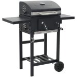 Vidaxl ? gril barbecue charbon de bois noir avec �tag�re inf�rieure ? acier enduit de poudre ? 2 tables ...