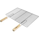 Ecd germany grille de barbecue bbq 54x34 cm en acier inoxydable double manche poign�es en bois rectangulaire ...