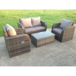 Gris fonc mixte pe osier rotin meubles de jardin ensemble canap ensemble chaise longue 4 places - fimous ...