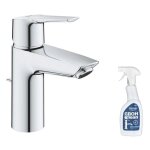 Grohe - mitigeur lavabo quickfix start 2021 avec tirette et vidage chrom taille s + nettoyant grohclean ...