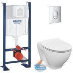 Grohe pack wc bti autoportant rapid sl + wc sans bride cersanit + abattant softclose + plaque chrome ...