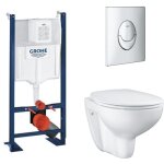Grohe - pack wc suspendu sans bride bau cerami avec bti support rapid sl project et plaque de commande ...