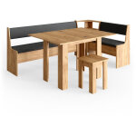 Vicco - groupe de banquettes d'angle roman, chne de force dor, 210 x 41. 5 cm avec table