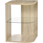 Guéridon design contemporain étagère verre trempé aspect chêne clair Guéridon design contemporain étagère verre trempé aspect chêne clair