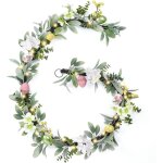 Guirlande fleurie de p�ques 180 cm, d�coration maison fermette avec ?ufs pastel et feuillage artificiel ...