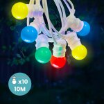Guirlande guinguette 10m cable blanc ip65 - guirlande electrique exterieur 10 bulbes bleu rouge jaune ...