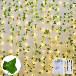 Guirlande lumineuse 10m 100 led lierre artificiel aliment� par pile avec t�l�commande, 8 modes �tanche ...