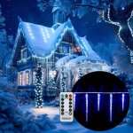 Guirlande lumineuse 40 / 80 led 10, 4 / 13 m blanc / bleu stalactite t�l�commande minuterie classe de ...