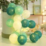 Guirlande lumineuse boules de coton - 1, 5 m 10 led - bo�tier vert - fonctionne sur piles - lumi�re blanche ...